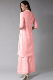 Salmon Pink Cotton Slub Kurti With Palazzo Pant