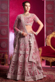 Salmon Pink Dori Embroidered Net Bridesmaid Lehenga 