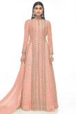 Salmon Pink Georgette Faux Mirror Embroidered Lehenga 