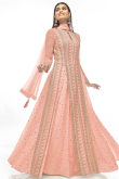 Salmon Pink Georgette Faux Mirror Embroidered Lehenga 