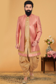 Salmon Pink Jacquard Jacket Style Men Sherwani