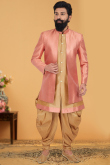 Salmon Pink Jacquard Jacket Style Men Sherwani