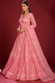 Salmon Pink Net A Line Lehenga