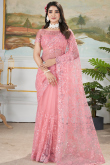 Salmon Pink Net Embroidered Fancy Saree 