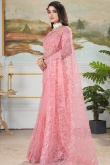 Salmon Pink Net Embroidered Fancy Saree 