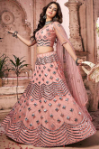 Salmon Pink Net Embroidered Indian Bridesmaid Wear Lehenga