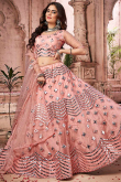 Salmon Pink Net Embroidered Indian Bridesmaid Wear Lehenga