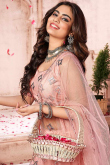 Salmon Pink Net Embroidered Indian Bridesmaid Wear Lehenga