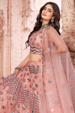 Salmon Pink Net Embroidered Indian Bridesmaid Wear Lehenga