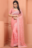 Salmon Pink Traditional Net Saree for Party 