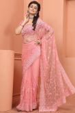 Salmon Pink Traditional Net Saree for Party 