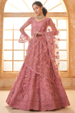 Salmon Pink Net Stone Embellished Panelled Style Lehenga 