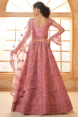 Salmon Pink Net Stone Embellished Panelled Style Lehenga 