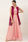 Salmon Pink Satin Indo-Western Jacket Style Lehenga