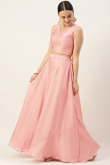 Salmon Pink Satin Indo-Western Jacket Style Lehenga