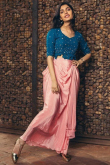 Salmon Pink Satin Indo Western Lehenga