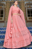 Salmon Pink Sequins Georgette A Line Lehenga