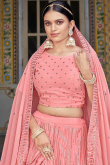 Salmon Pink Sequins Georgette A Line Lehenga