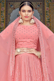 Salmon Pink Sequins Georgette A Line Lehenga