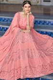 Salmon Pink Sequins Georgette A Line Lehenga