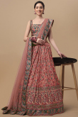 Salmon Pink Silk Printed Lehenga