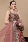 Salmon Pink Silk Printed Lehenga