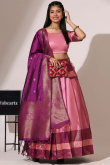 Salmon Pink Silk Woven Zari Flared Style Lehenga