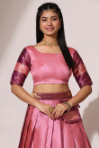 Salmon Pink Silk Woven Zari Flared Style Lehenga