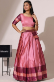 Salmon Pink Silk Woven Zari Flared Style Lehenga