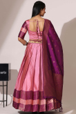 Salmon Pink Silk Woven Zari Flared Style Lehenga
