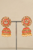 Gold Plated Salmon Pink Jhumkas With Stone Work 