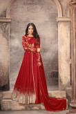 Red Color Net Anarkali Suit With Resham Work