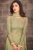Dazzling Tea Green Net Anarkali Suit with Resham Work
