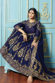Indigo Blue Georgette Embroidered Anarkali Suit