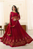 Attractive Georgette Anarkali Suit In Turkey Red Color With Resham Embroidered