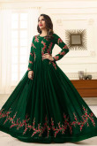 Attractive Dark Green Georgette Anarkali Gown With Resham Work