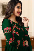 Attractive Dark Green Georgette Anarkali Gown With Resham Work