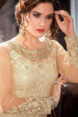 Cream With Red Net Embroidered Anarkali Suit