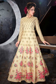 Resham Embroidered Silk Yellow Color Anarkali Gown