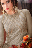 Glorious Anarkali Gown In Battleship Grey Color With Resham Work