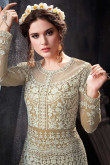 Cream White Net Anarkali Gown With Resham Work