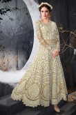 Cream White Net Anarkali Gown With Resham Work