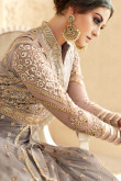 Schooner Color Net With Santoon Embroidered Anarkali Gown