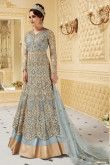 Golden With Manatee Color Silk Embroidered Anarkali Gown