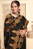 Sangeet Thread Embroidered Black Saree in Net