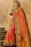 Orange Silk and Banarasi Silk Saree With Silk Blouse