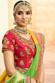 Yellow With Green Silk and Banarasi Silk Saree With Silk Blouse