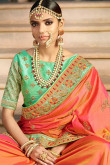Peach and Magenta Silk and Banarasi Silk Saree With Silk Blouse