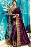 Wine Silk and Banarsi Art Silk Saree with Raw Silk Blouse