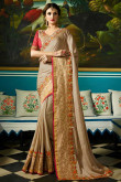 Beige Jacuard Silk Saree With Silk Blouse